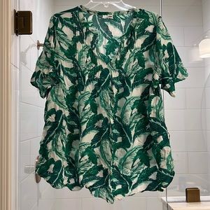 EIC Women’s Sz 1X Palm Print Top w Pintuck Detail